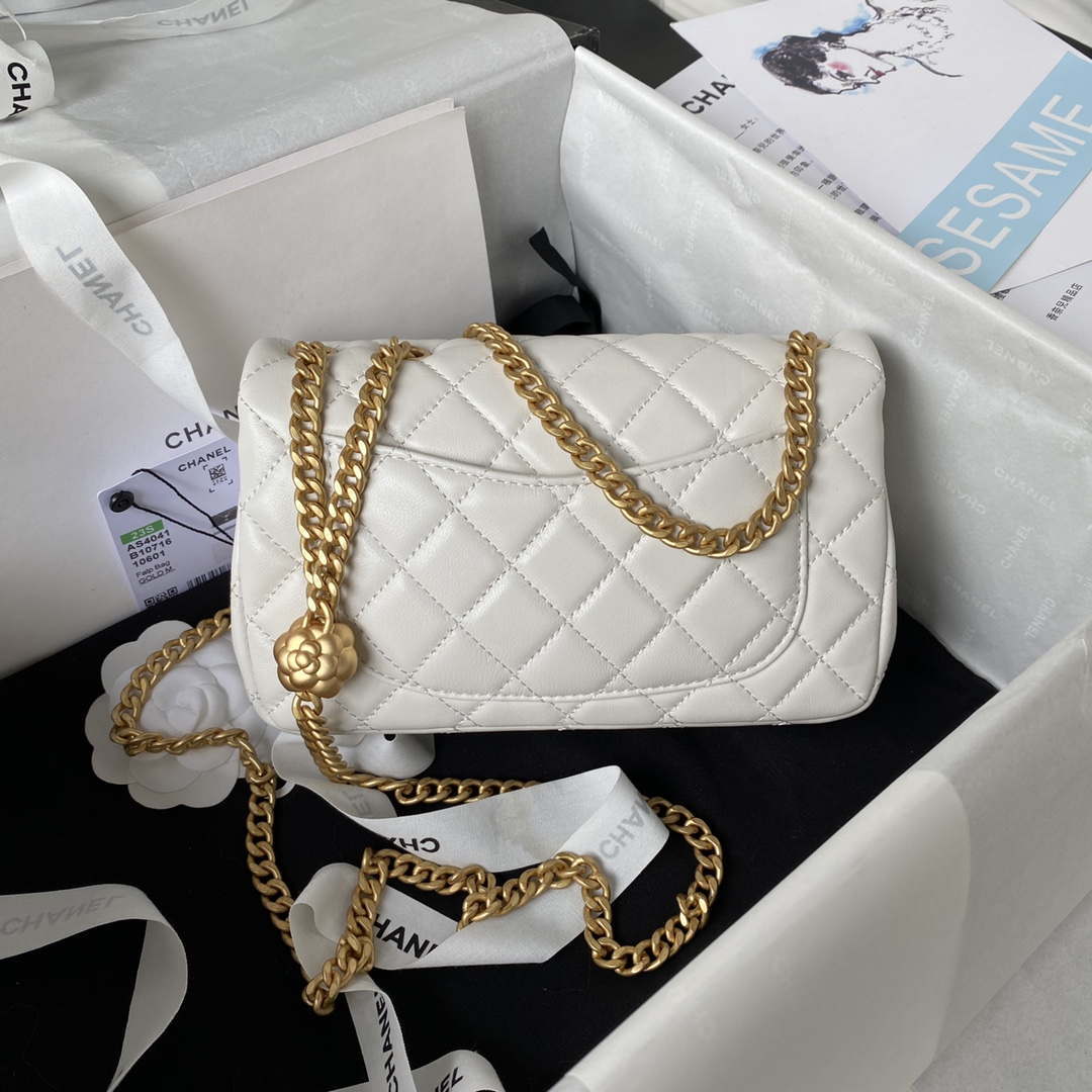 Chanel AS4041 Flap Classic Bag CF Camellia Lambskin White Gold | chanel as4041 flap classic bag cf camellia lambskin white gold 002