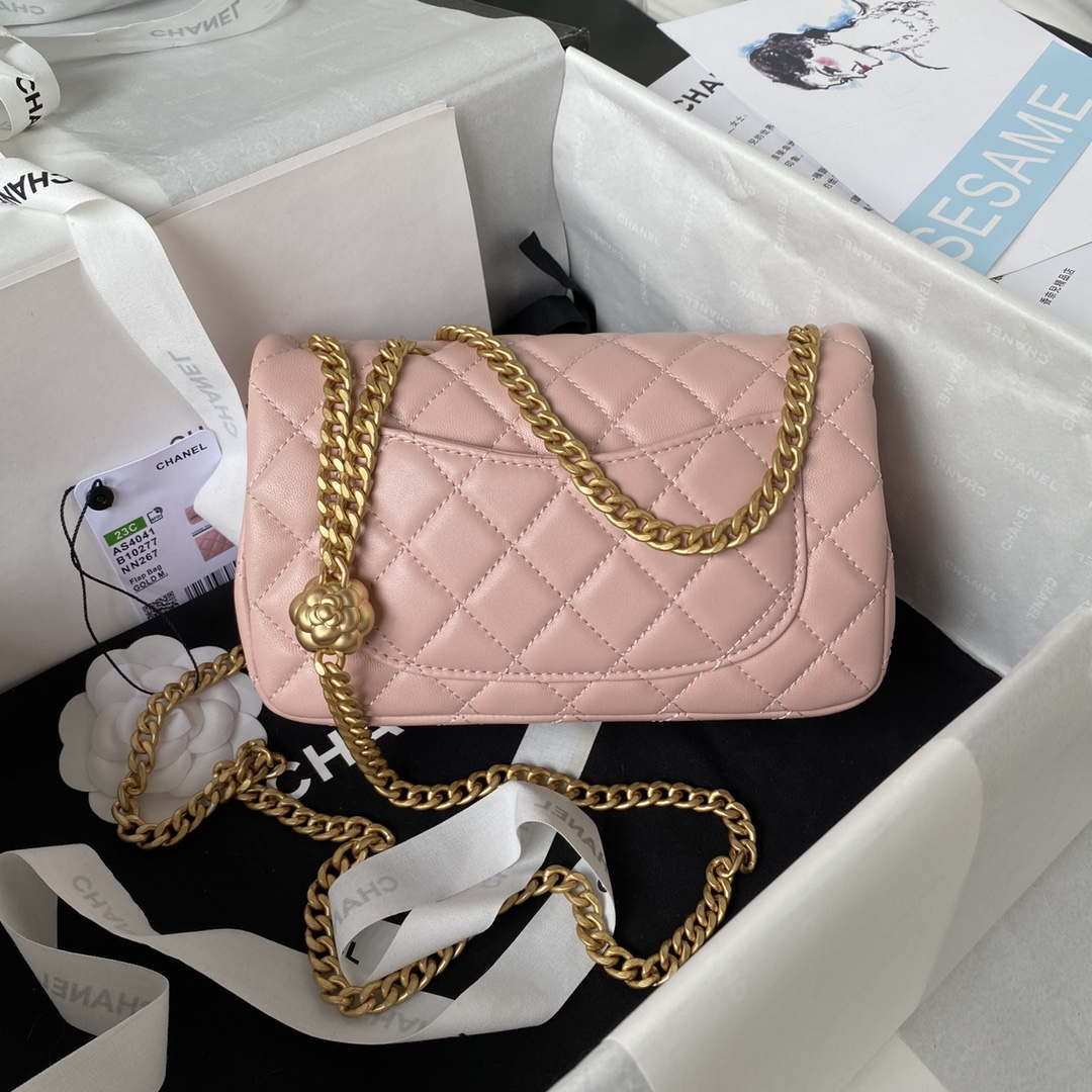 Chanel AS4041 Flap Classic Bag CF Camellia Lambskin Pink Gold | chanel as4041 flap classic bag cf camellia pink lambskin gold 002