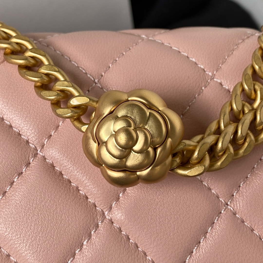 Chanel AS4041 Flap Classic Bag CF Camellia Lambskin Pink Gold | chanel as4041 flap classic bag cf camellia pink lambskin gold 004