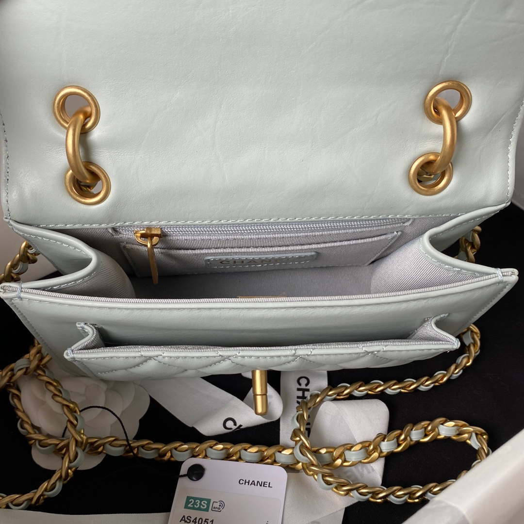 Chanel AS4051 Small Flap Classic Bag CF Lambskin Light Blue Gold | chanel as4051 small flap classic bag cf lambskin light blue gold 006