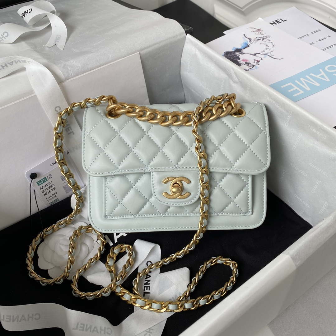 Chanel AS4051 Small Flap Classic Bag CF Lambskin Light Blue Gold | chanel as4051 small flap classic bag cf lambskin light blue gold 009