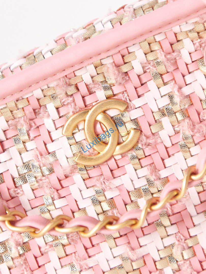 Chanel AS3768 Small Camera Case Lambskin Viscose Weaving Pink & White Gold | chanel small camera case lambskin viscose weaving gold tone metal pink white 002