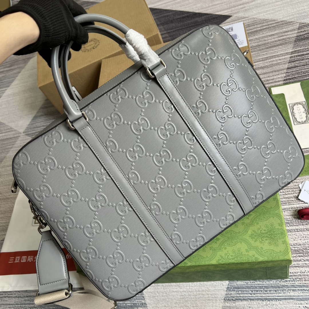 Gucci 658573 Men's GG embossed briefcase Bag Gray | gucci 658573 mens gg embossed briefcase bag gray 003