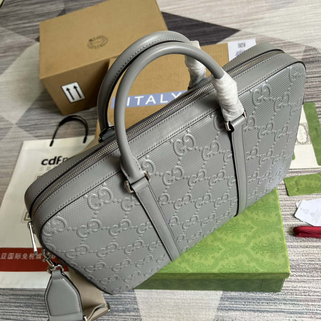 Gucci 658573 Men's GG embossed briefcase Bag Gray | gucci 658573 mens gg embossed briefcase bag gray 004
