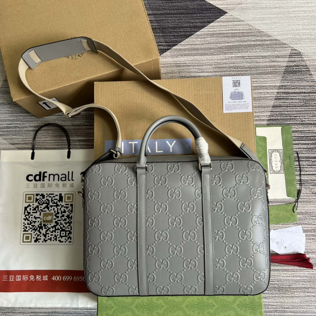 Gucci 658573 Men's GG embossed briefcase Bag Gray | gucci 658573 mens gg embossed briefcase bag gray 006