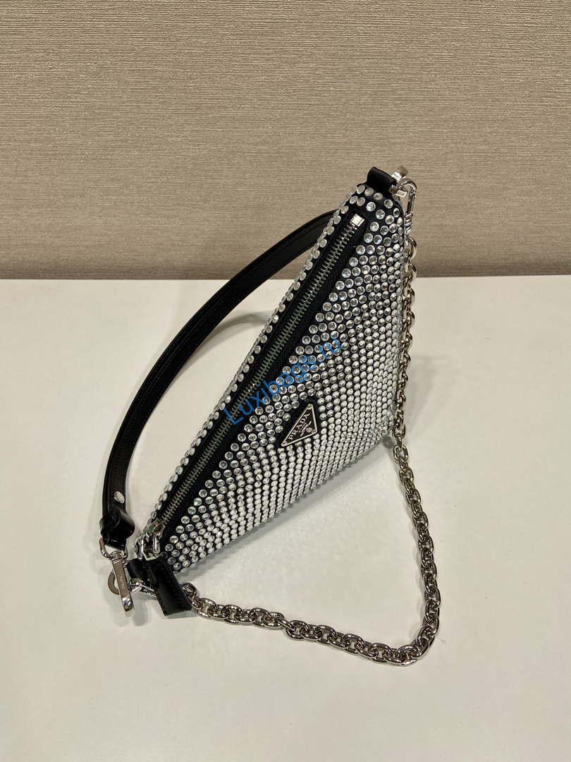 Prada 1BC190 Prada Triangle satin mini-bag with crystals Black | prada 1bc190 prada triangle satin mini bag with crystals 003