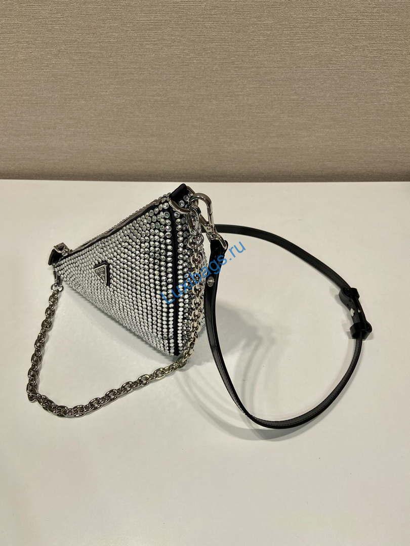 Prada 1BC190 Prada Triangle satin mini-bag with crystals Black | prada 1bc190 prada triangle satin mini bag with crystals 004