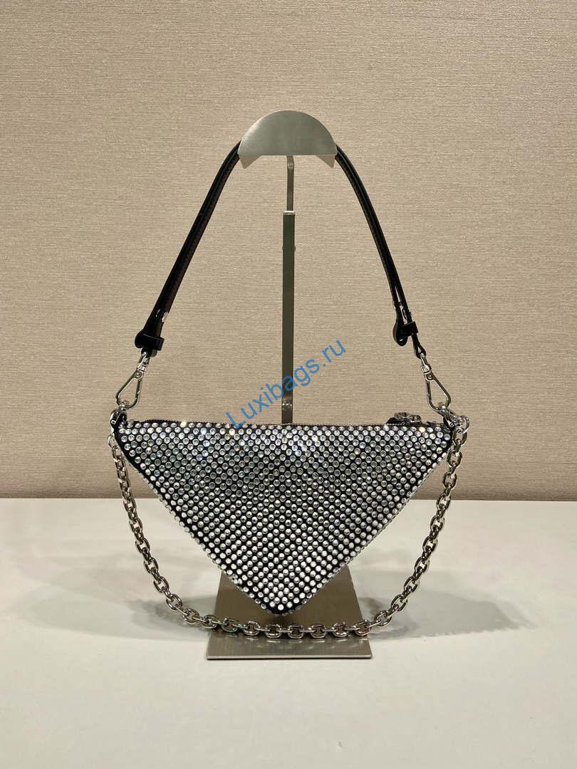 Prada 1BC190 Prada Triangle satin mini-bag with crystals Black | prada 1bc190 prada triangle satin mini bag with crystals 005