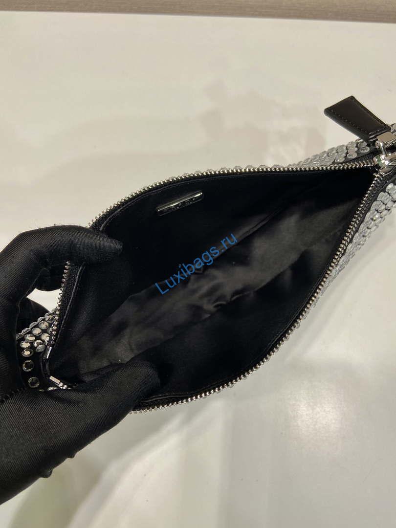Prada 1BC190 Prada Triangle satin mini-bag with crystals Black | prada 1bc190 prada triangle satin mini bag with crystals 008
