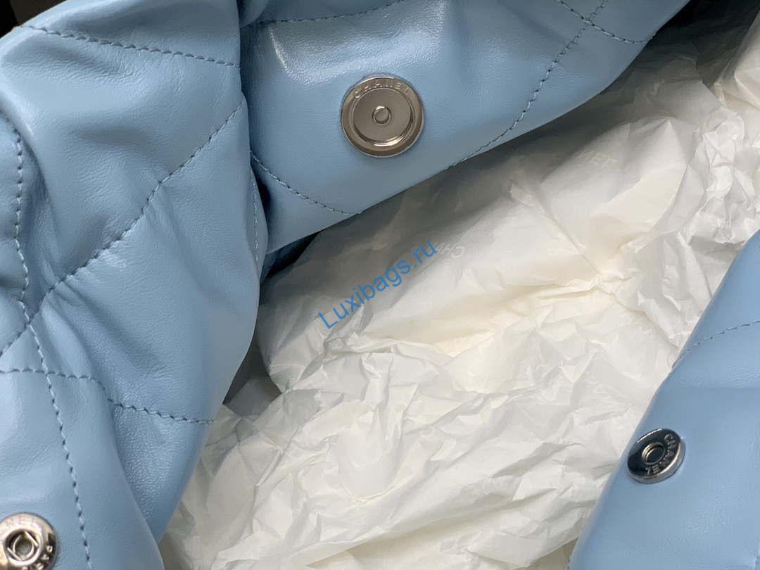 Chanel 22 Handbag Shiny Calfskin Gold AS3261 Light Blue Silver | chanel 22 handbag shiny calfskin gold as3261 light blue silver 008