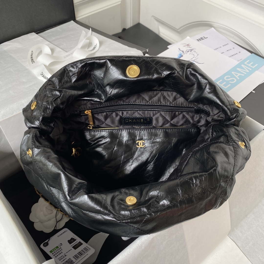 Chanel 22 Small Handbag AS3260 Memorial Calfskin leather Black Gold | chanel 22 small handbag as3260 memorial calfskin leather black gold 006