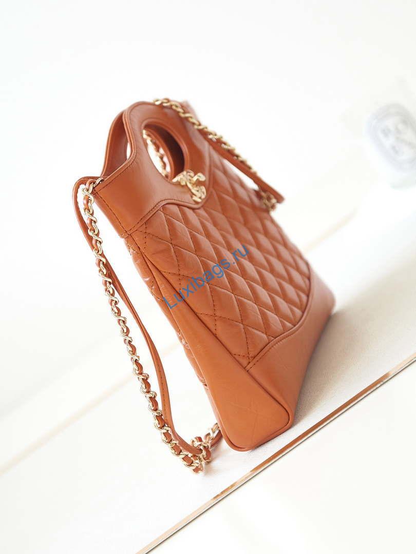Chanel 31 mini Shopping Chain Lambskin leather AS4133 Bag Brown | chanel 31 mini shopping chain lambskin leather as4133 bag orange 003