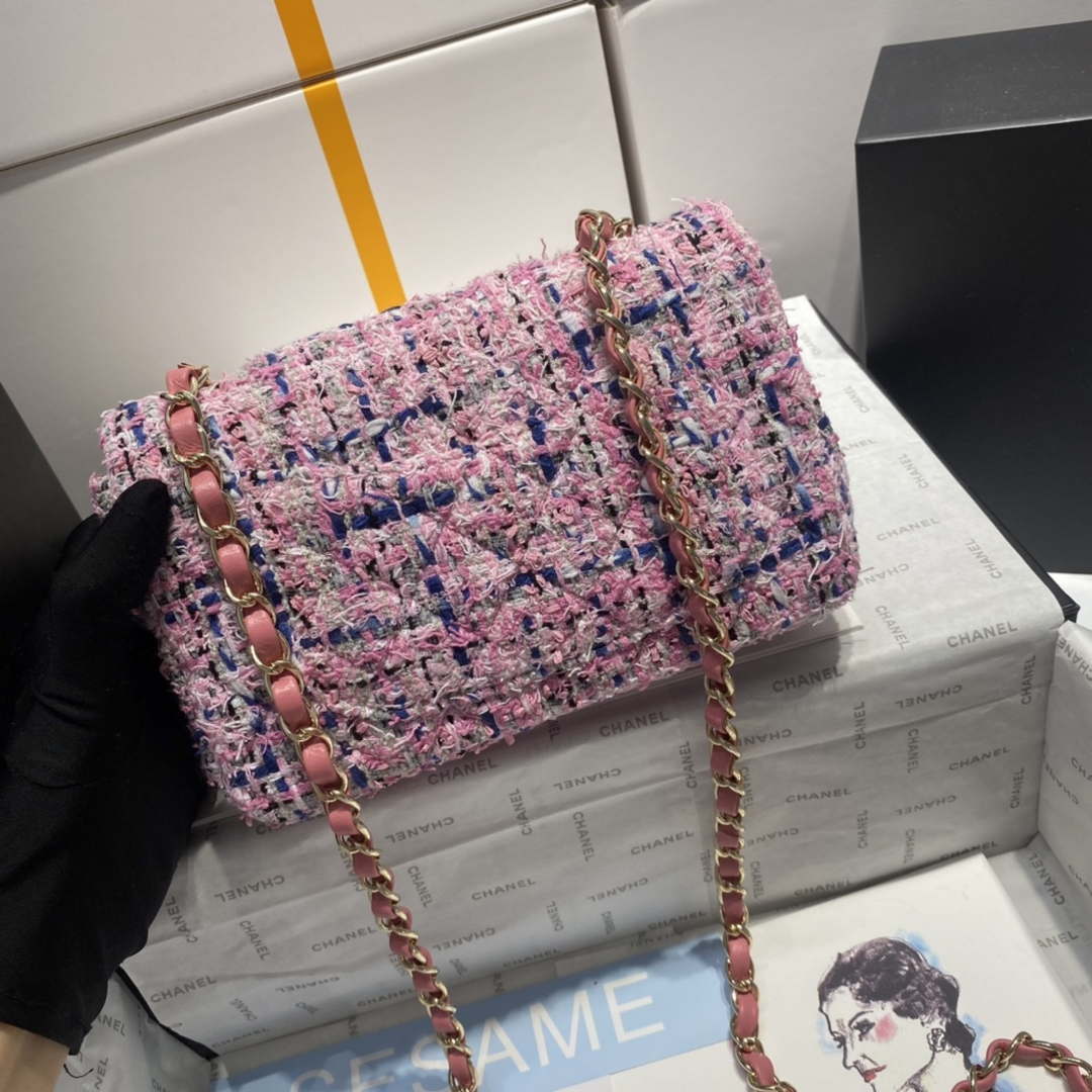 Chanel A1116 Mini Flap Classic Handbag Tweed & Gold-Tone Metal Pink | chanel a1116 mini flap classic handbag tweed gold tone metal pink 005