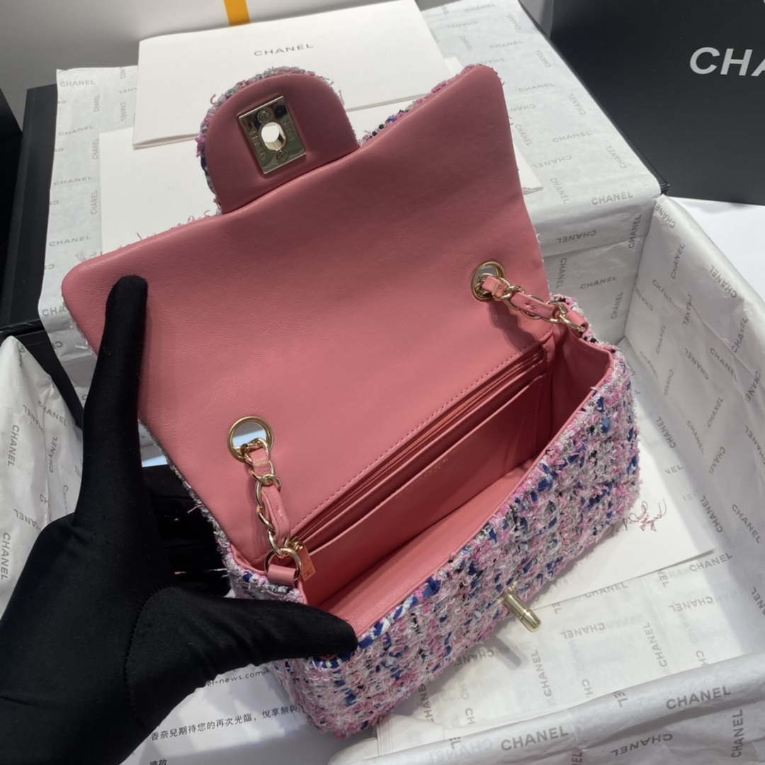 Chanel A1116 Mini Flap Classic Handbag Tweed & Gold-Tone Metal Pink | chanel a1116 mini flap classic handbag tweed gold tone metal pink 006