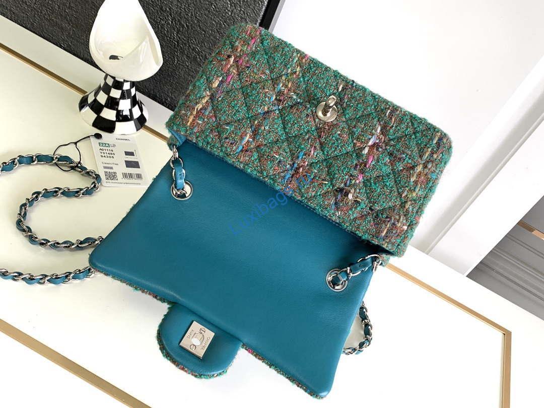 Chanel A1116 Mini Flap Classic Handbag Tweed & Silver-Tone Metal Green | chanel a1116 mini flap classic handbag tweed silver tone metal green 006