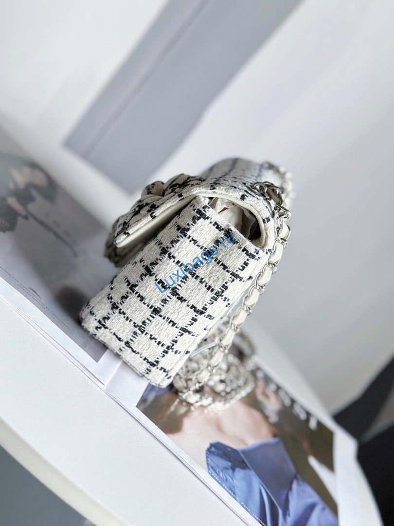 Chanel A1116 Mini Flap Classic Handbag Tweed & Silver-Tone Metal White | chanel a1116 mini flap classic handbag tweed silver tone metal white 003