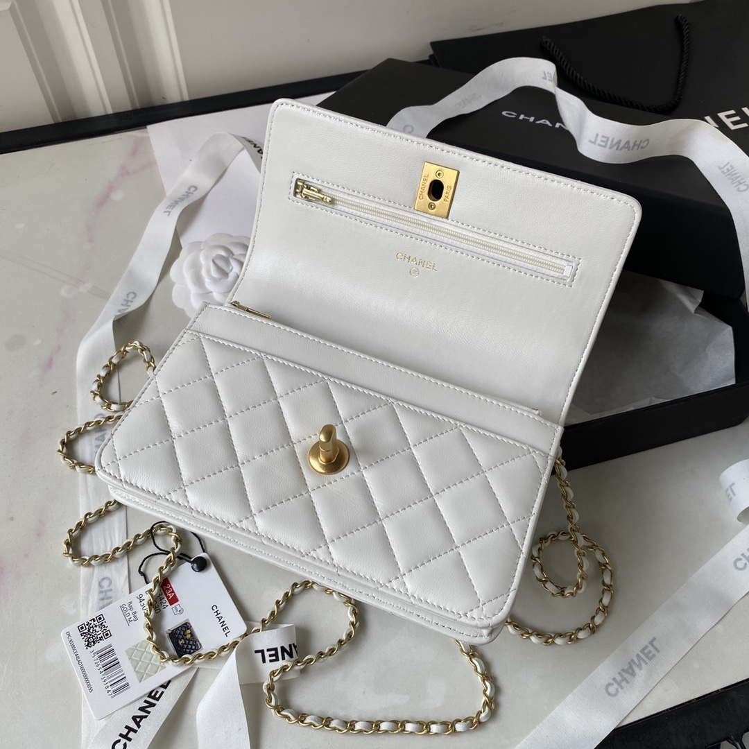 Chanel AP3424 Woc Mini Flap Bag Lambskin White | chanel ap3424 woc mini flap bag lambskin white 006