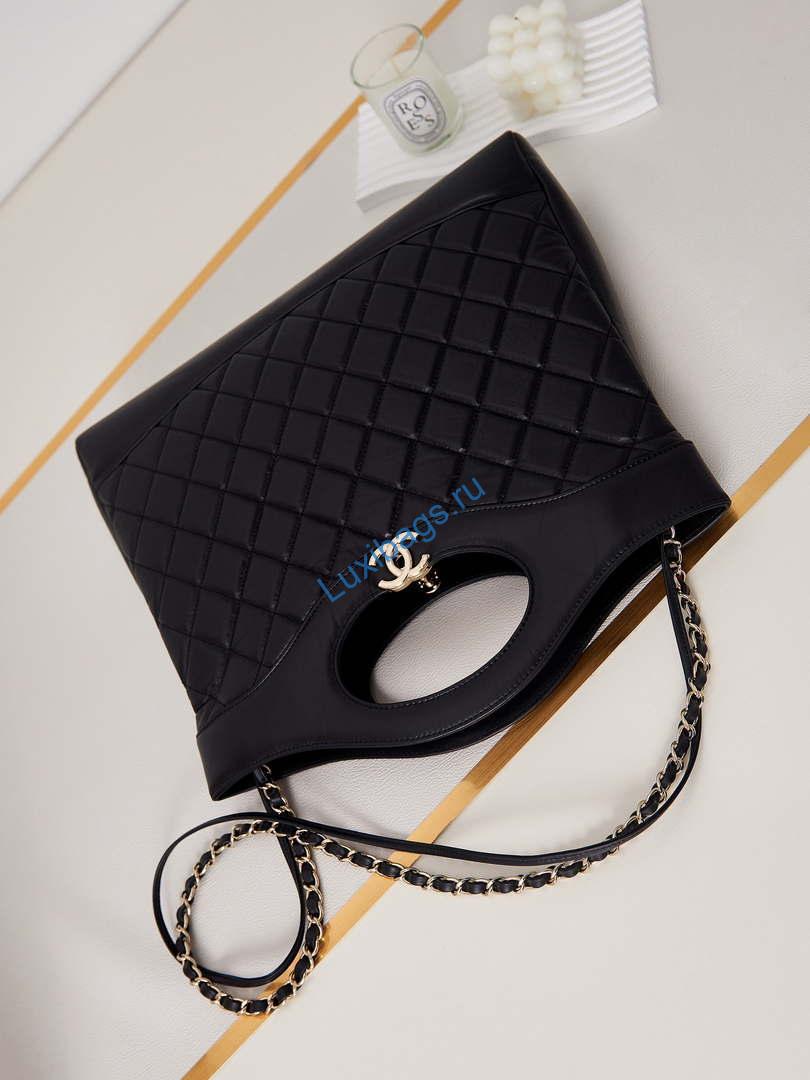 Chanel AS1010 31 Larage Shopping Bag Shiny Lambskin Black | chanel as1010 31 larage shopping bag shiny lambskin black 006