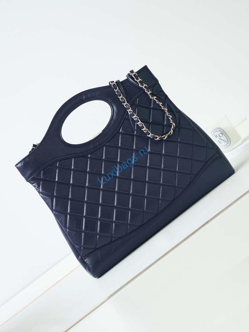 Chanel AS1010 31 Larage Shopping Bag Shiny Lambskin Navy Blue | chanel as1010 31 larage shopping bag shiny lambskin navy blue 005
