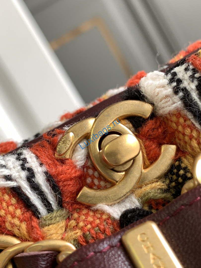Chanel AS3947 Small Backpack Wool Tweed, Lambski & Gold-Tone Metal Orange | chanel as3947 small backpack wool tweed lambski gold tone metal orange 005