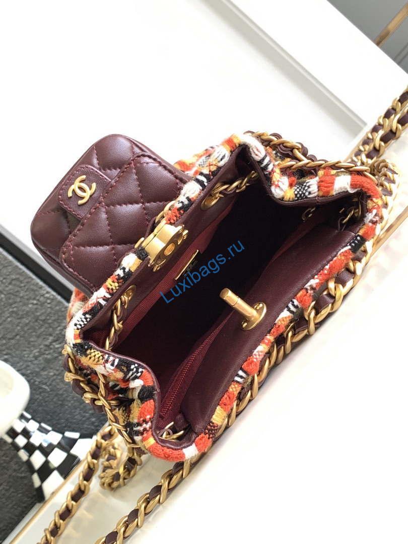 Chanel AS3947 Small Backpack Wool Tweed, Lambski & Gold-Tone Metal Orange | chanel as3947 small backpack wool tweed lambski gold tone metal orange 008