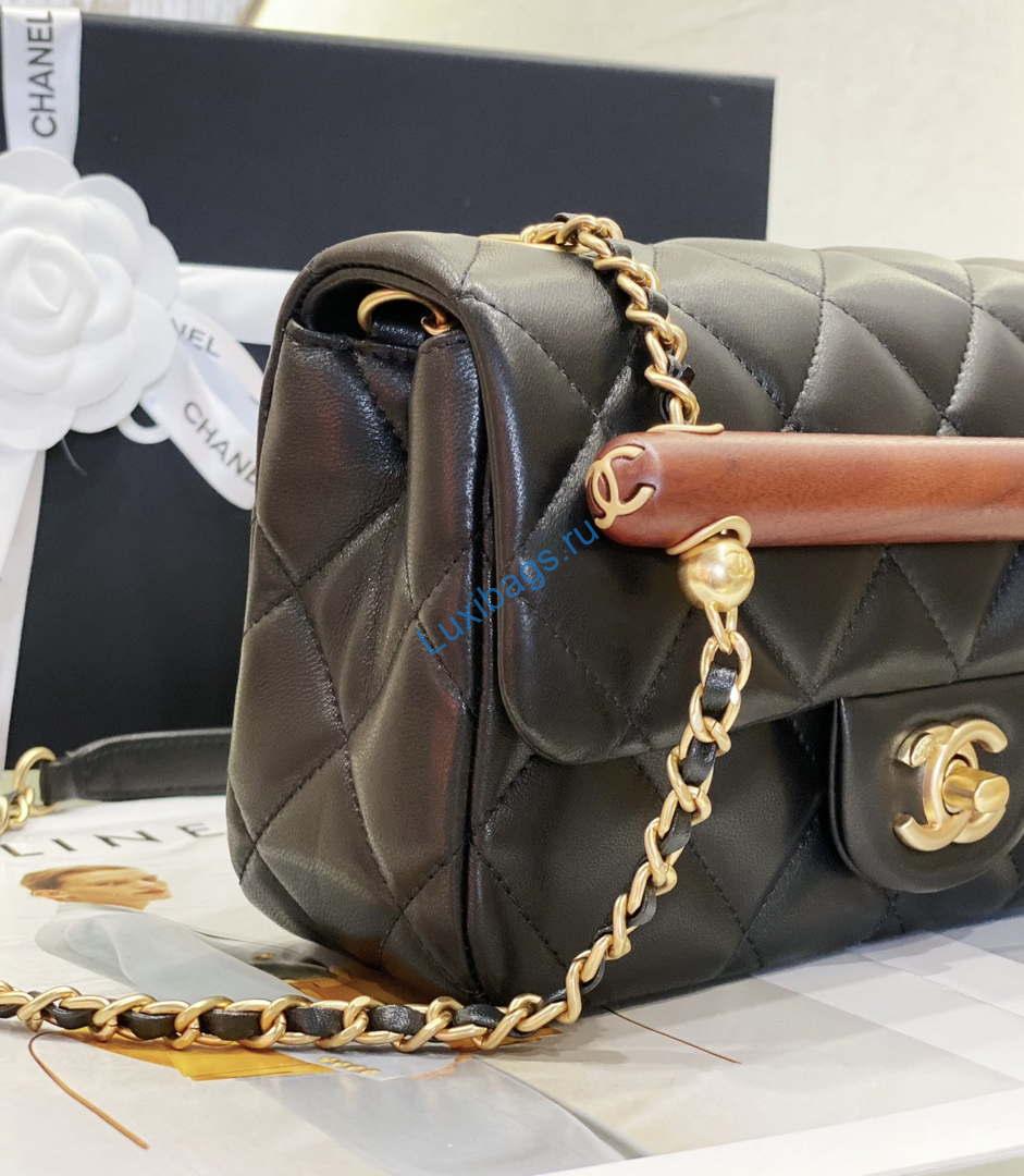 chanel as4151 small flap bag with top handle lambskin & wenge wood black 3 Chanel AS4151 Small Flap Bag With Top Handle Lambskin & Wenge Wood Black | chanel as4151 small flap bag with top handle lambskin wenge wood black 004