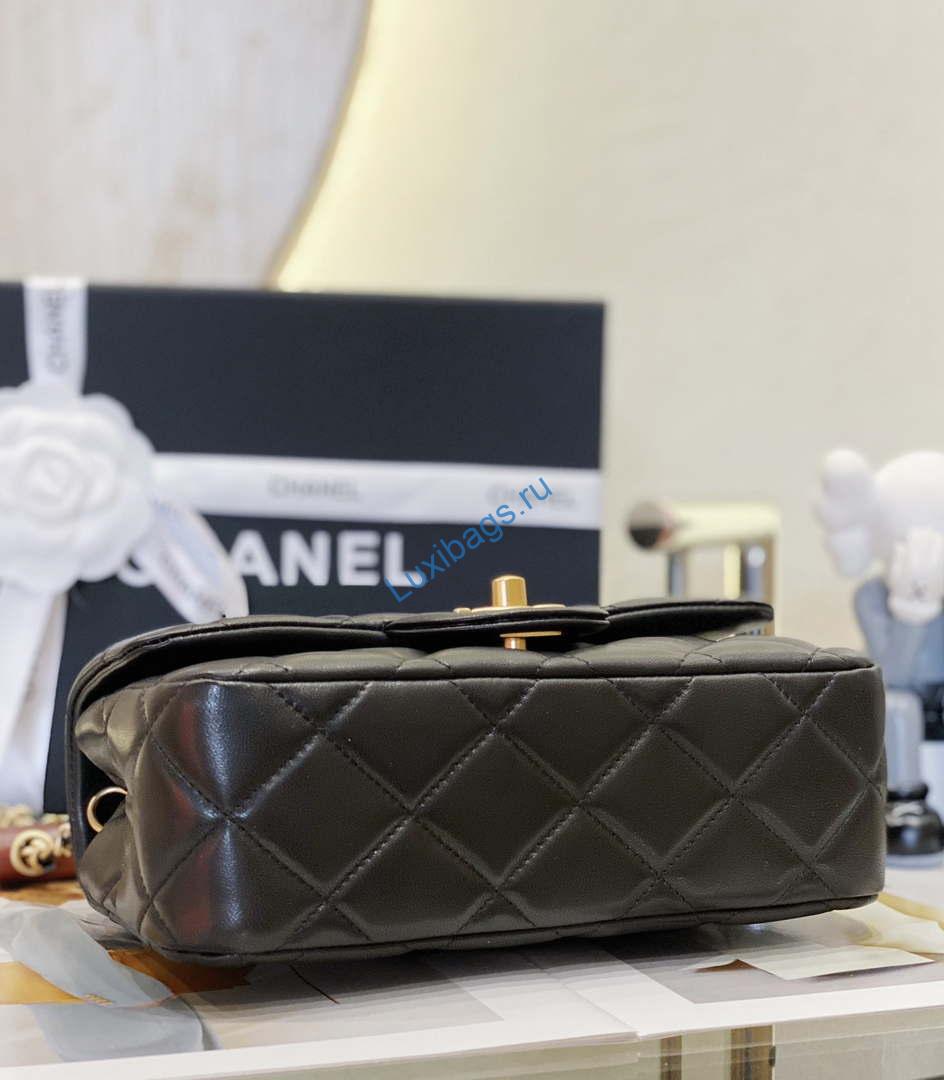 Chanel AS4151 Small Flap Bag With Top Handle Lambskin & Wenge Wood Black | chanel as4151 small flap bag with top handle lambskin wenge wood black 005