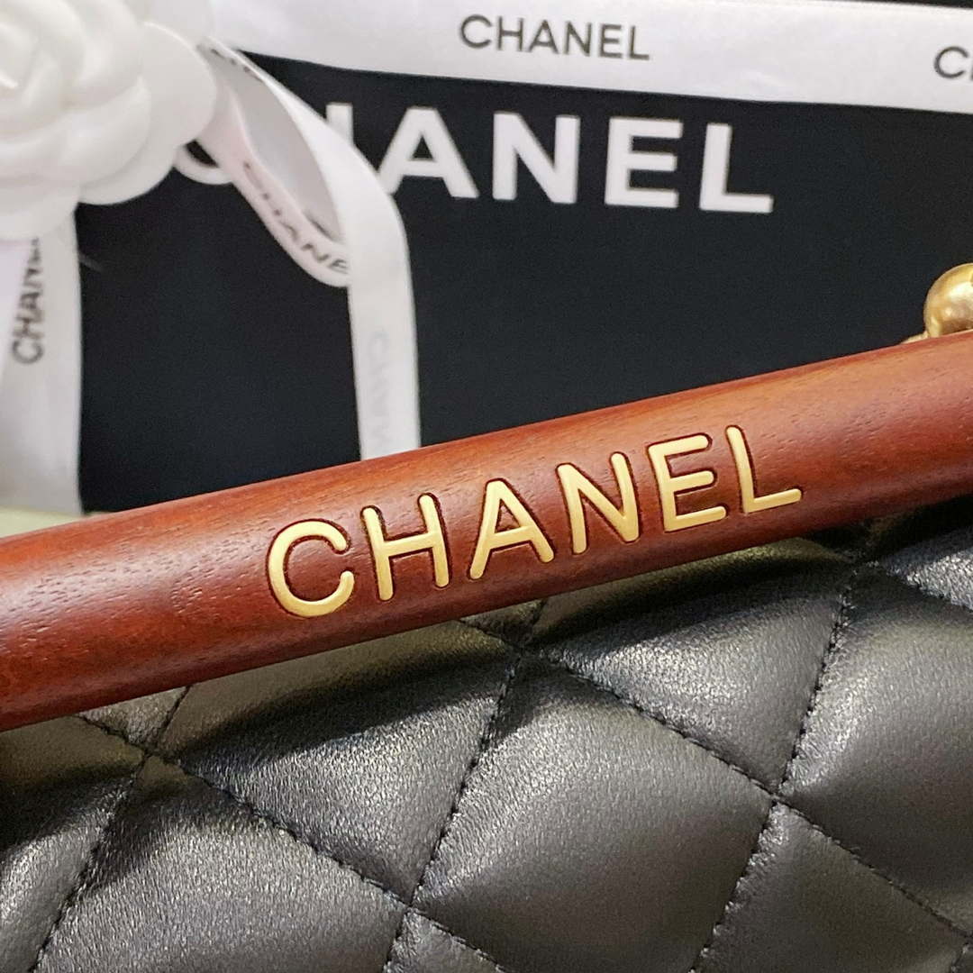 Chanel AS4151 Small Flap Bag With Top Handle Lambskin & Wenge Wood Black | chanel as4151 small flap bag with top handle lambskin wenge wood black 007
