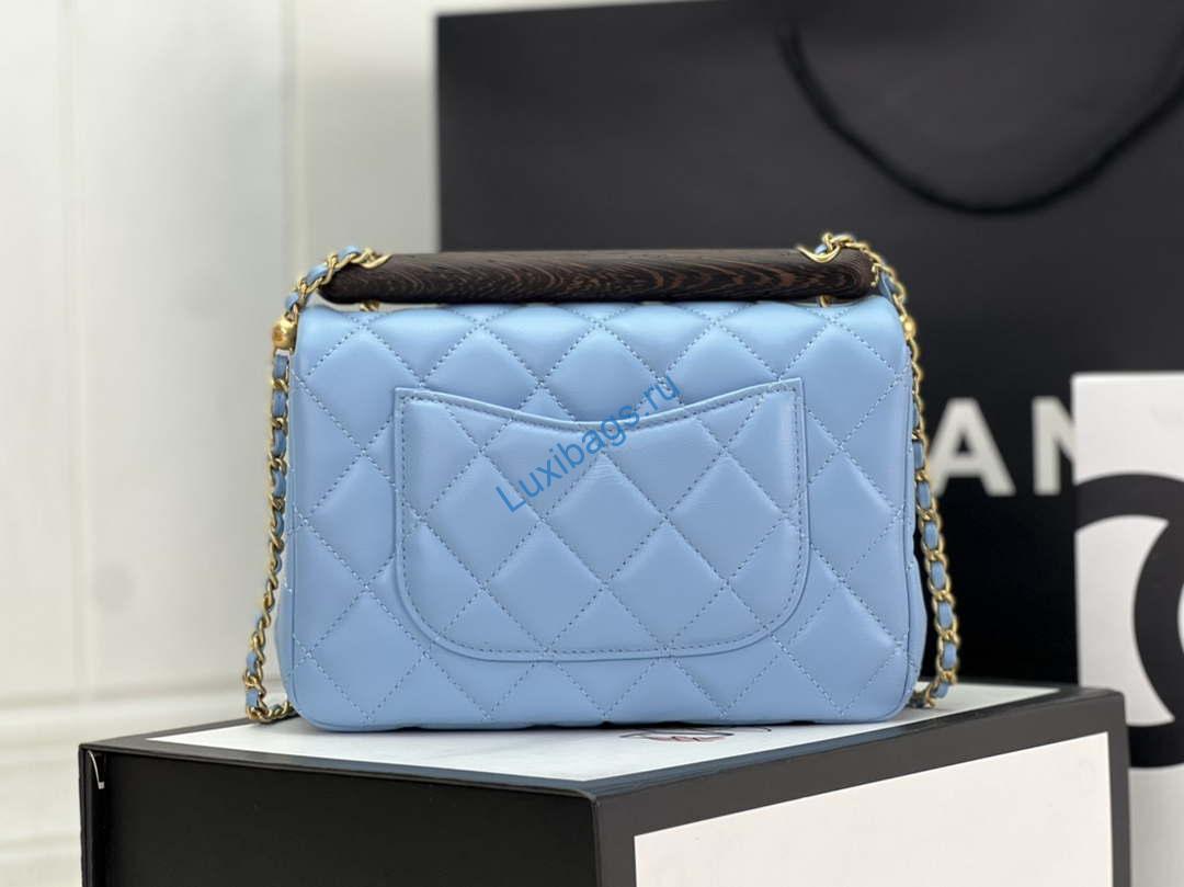 Chanel AS4151 Small Flap Bag With Top Handle Lambskin & Wenge Wood Blue | chanel as4151 small flap bag with top handle lambskin wenge wood blue 003