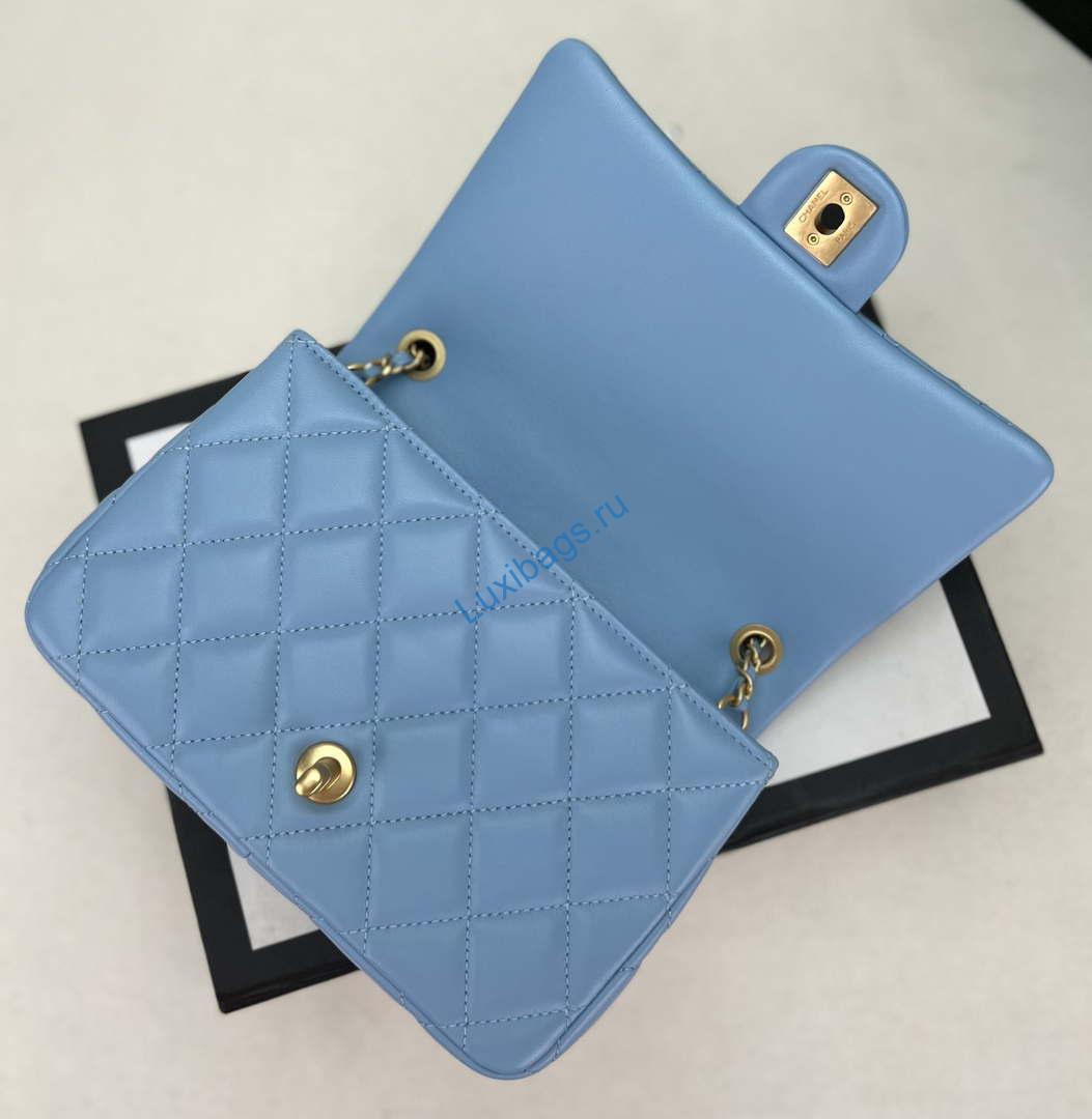 Chanel AS4151 Small Flap Bag With Top Handle Lambskin & Wenge Wood Blue | chanel as4151 small flap bag with top handle lambskin wenge wood blue 006