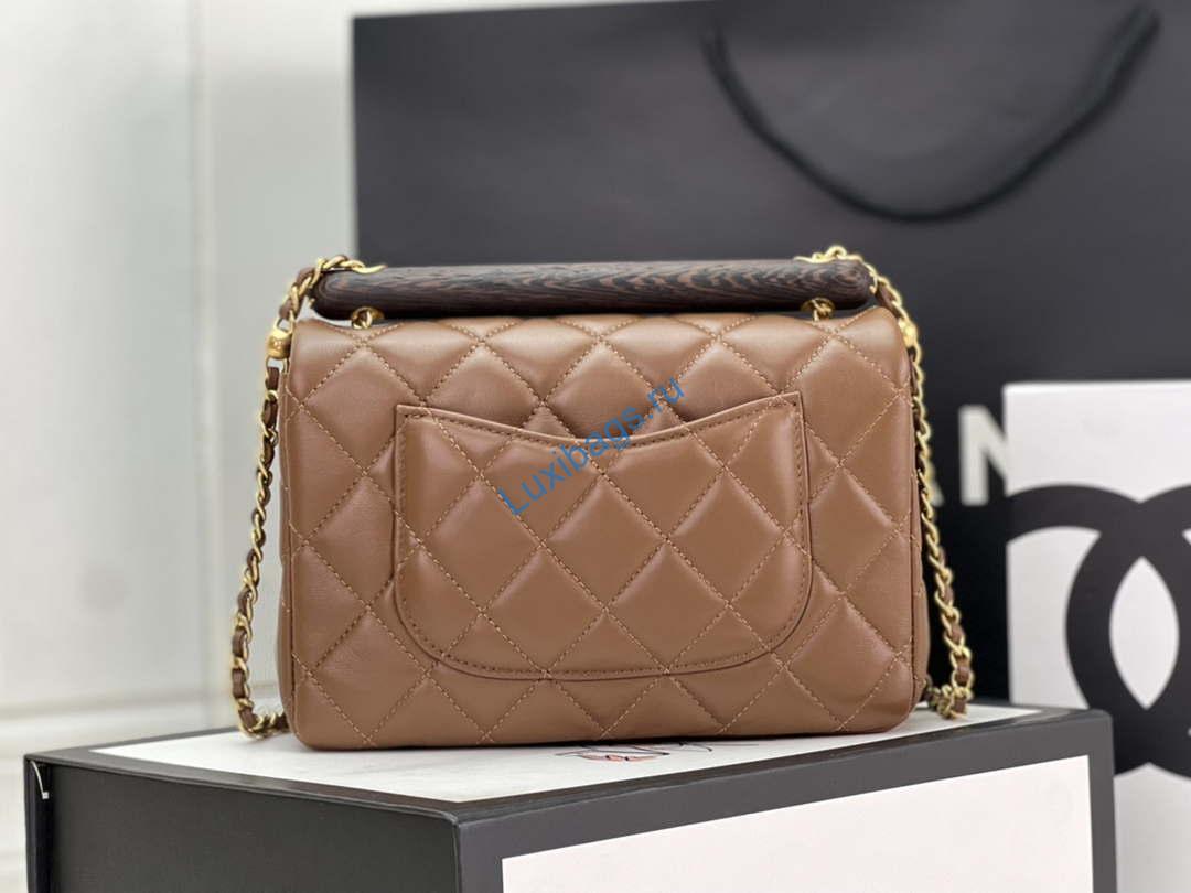 Chanel AS4151 Small Flap Bag With Top Handle Lambskin & Wenge Wood Brown | chanel as4151 small flap bag with top handle lambskin wenge wood brown 003
