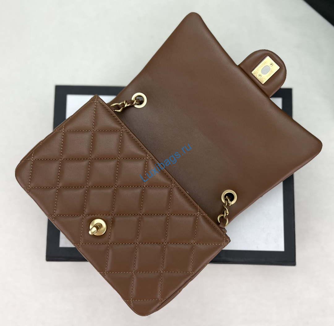 Chanel AS4151 Small Flap Bag With Top Handle Lambskin & Wenge Wood Brown | chanel as4151 small flap bag with top handle lambskin wenge wood brown 006