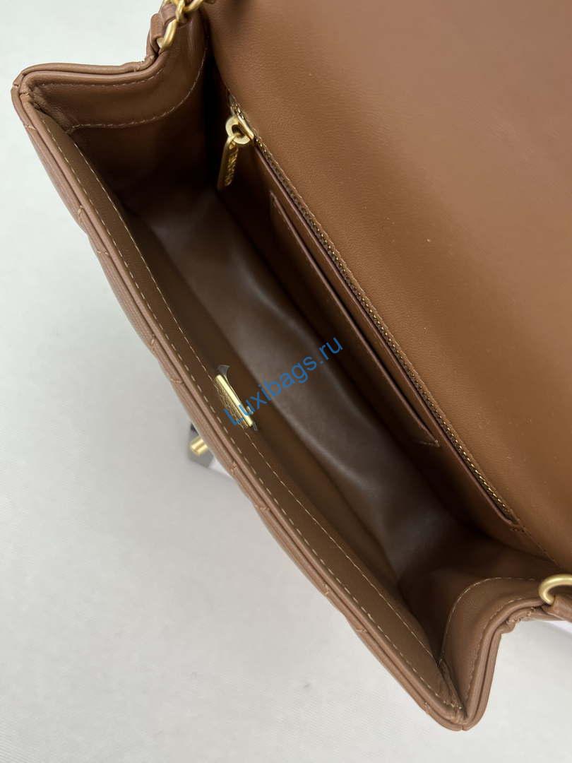Chanel AS4151 Small Flap Bag With Top Handle Lambskin & Wenge Wood Brown | chanel as4151 small flap bag with top handle lambskin wenge wood brown 007