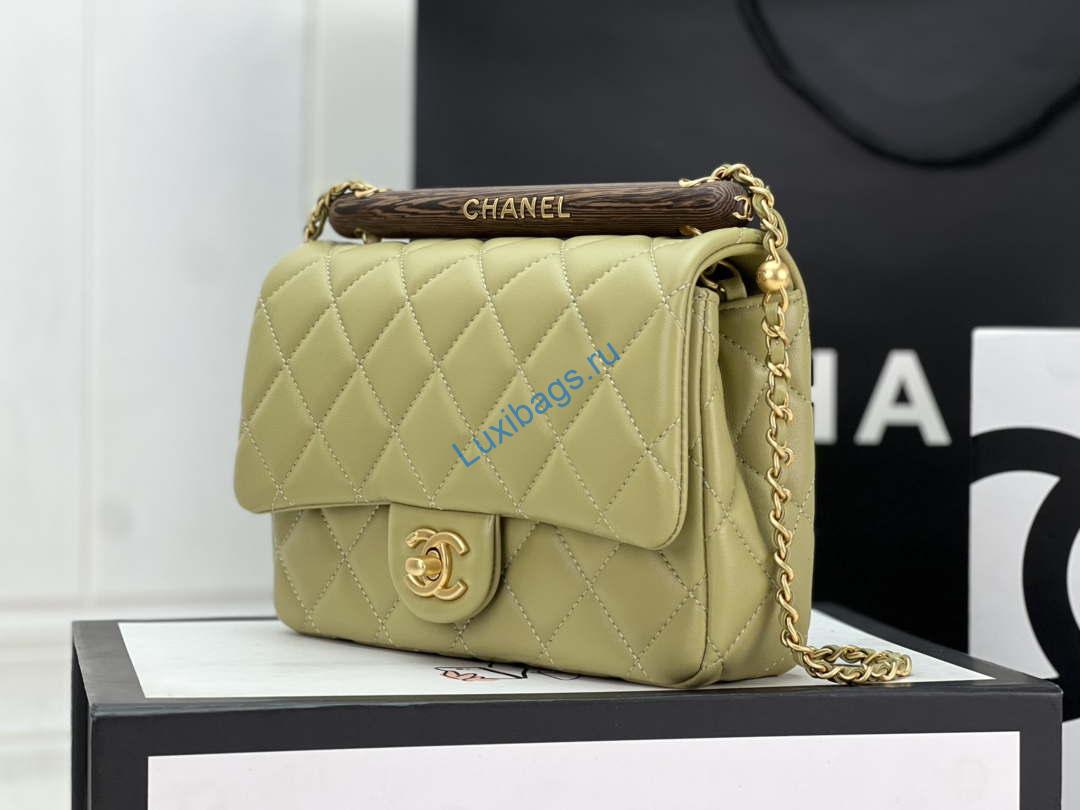 Chanel AS4151 Small Flap Bag With Top Handle Lambskin & Wenge Wood Matcha green | chanel as4151 small flap bag with top handle lambskin wenge wood matche green 002
