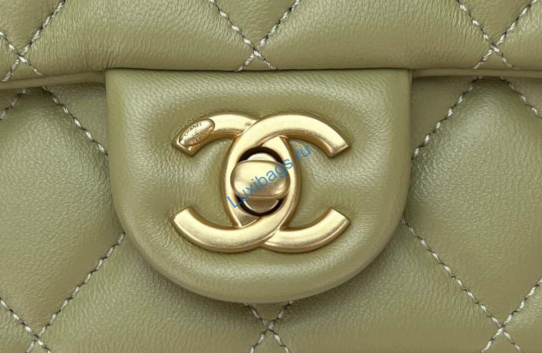 Chanel AS4151 Small Flap Bag With Top Handle Lambskin & Wenge Wood Matcha green | chanel as4151 small flap bag with top handle lambskin wenge wood matche green 004