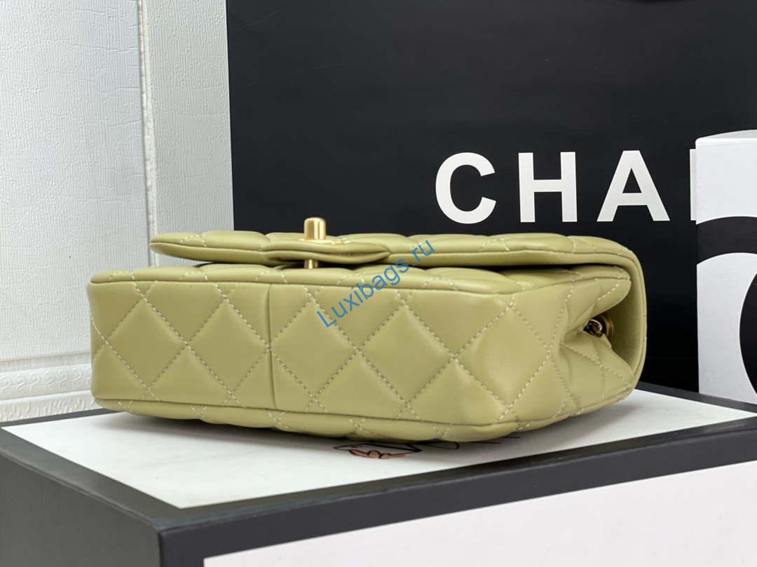 Chanel AS4151 Small Flap Bag With Top Handle Lambskin & Wenge Wood Matcha green | chanel as4151 small flap bag with top handle lambskin wenge wood matche green 005