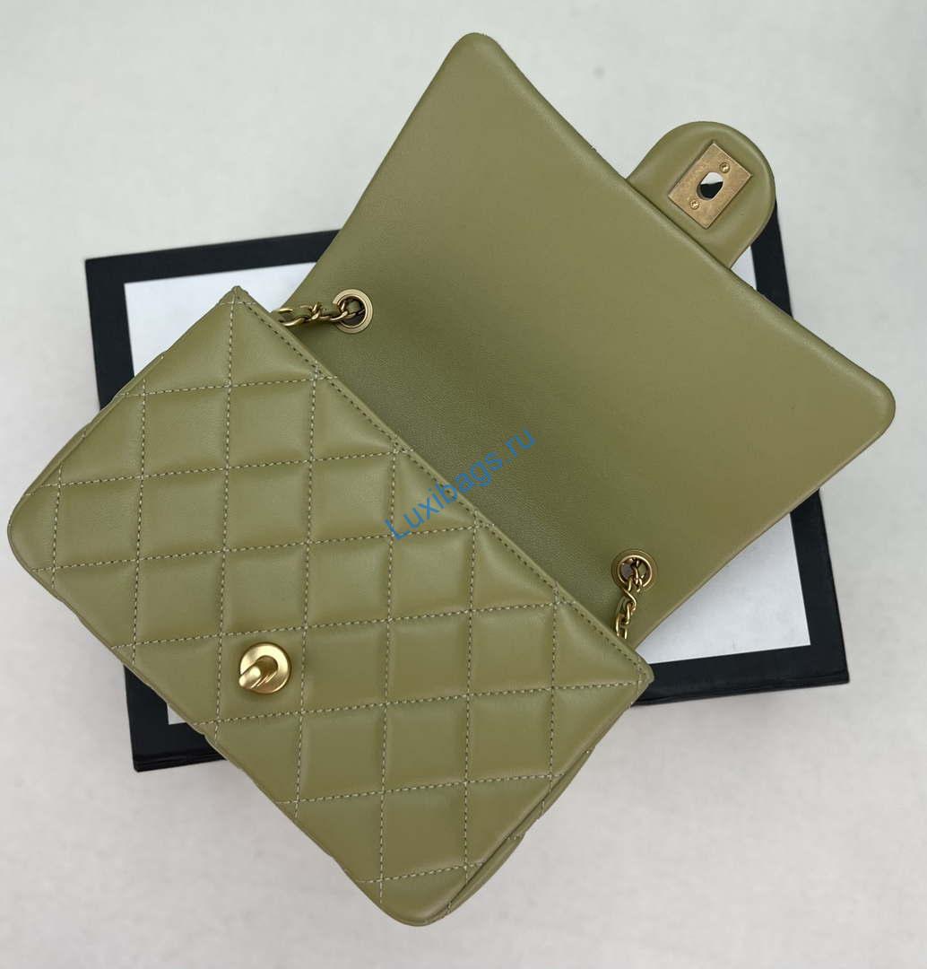 Chanel AS4151 Small Flap Bag With Top Handle Lambskin & Wenge Wood Matcha green | chanel as4151 small flap bag with top handle lambskin wenge wood matche green 006