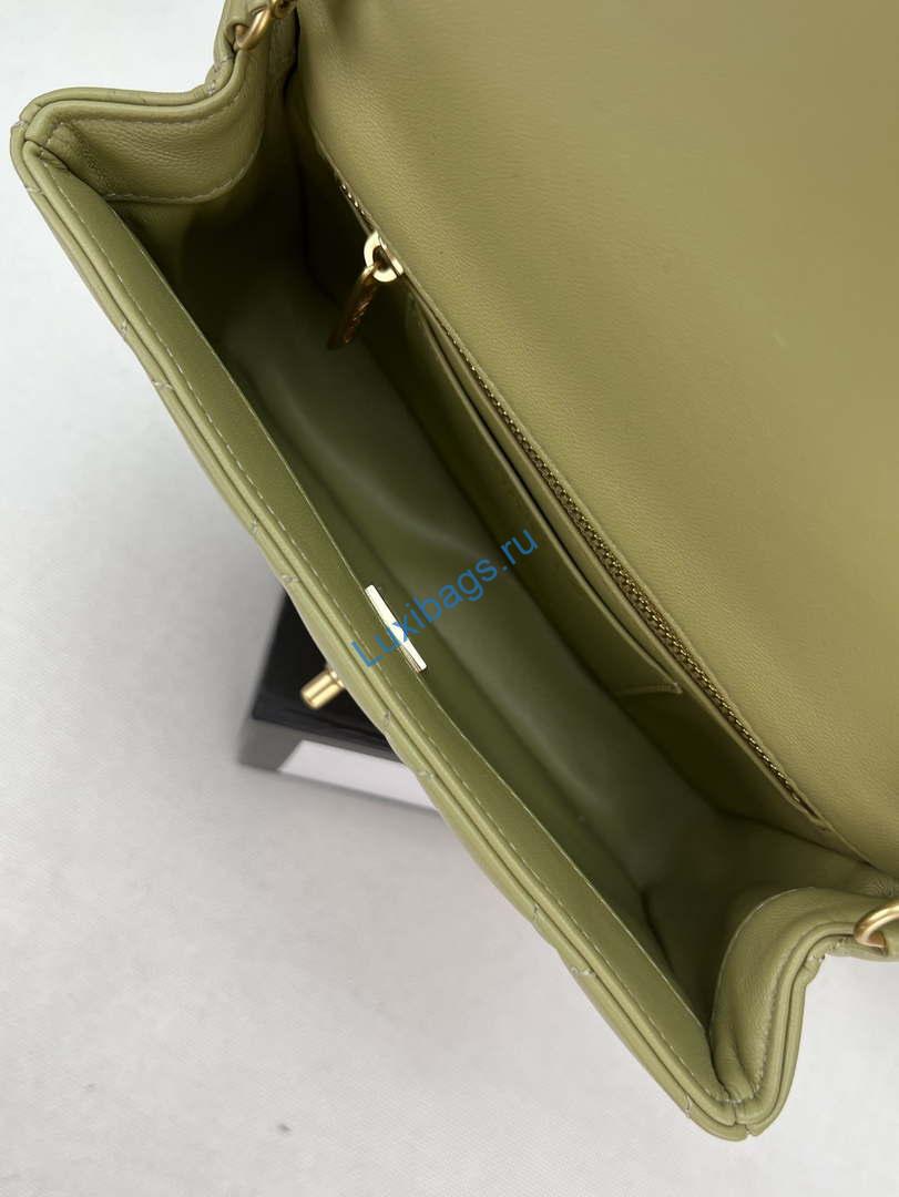 Chanel AS4151 Small Flap Bag With Top Handle Lambskin & Wenge Wood Matcha green | chanel as4151 small flap bag with top handle lambskin wenge wood matche green 007