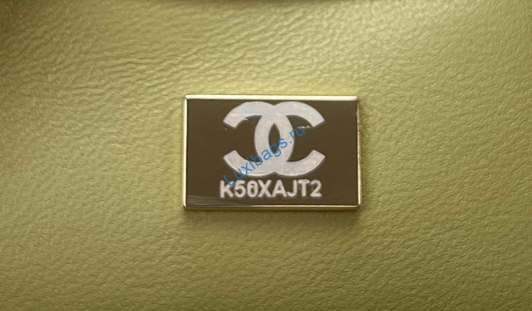 Chanel AS4151 Small Flap Bag With Top Handle Lambskin & Wenge Wood Matcha green | chanel as4151 small flap bag with top handle lambskin wenge wood matche green 009