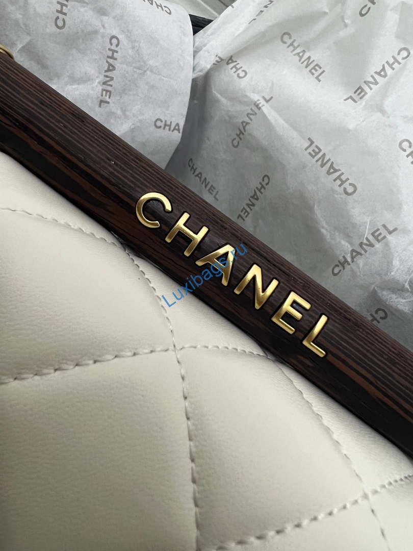 Chanel AS4151 Small Flap Bag With Top Handle Lambskin & Wenge Wood White | chanel as4151 small flap bag with top handle lambskin wenge wood white 006