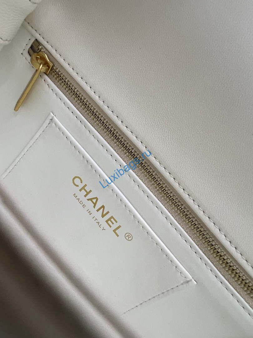 Chanel AS4151 Small Flap Bag With Top Handle Lambskin & Wenge Wood White | chanel as4151 small flap bag with top handle lambskin wenge wood white 009