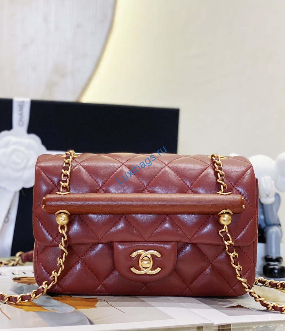 chanel as4151 small flap bag with top handle lambskin & wenge wood wine red 1 Chanel AS4151 Small Flap Bag With Top Handle Lambskin & Wenge Wood Wine Red | chanel as4151 small flap bag with top handle lambskin wenge wood wine red 002