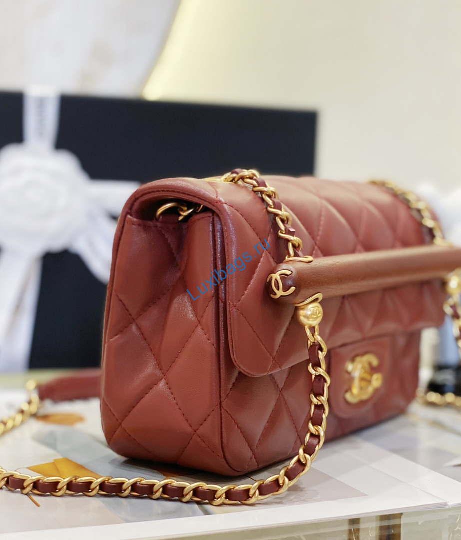 chanel as4151 small flap bag with top handle lambskin & wenge wood wine red 3 Chanel AS4151 Small Flap Bag With Top Handle Lambskin & Wenge Wood Wine Red | chanel as4151 small flap bag with top handle lambskin wenge wood wine red 004