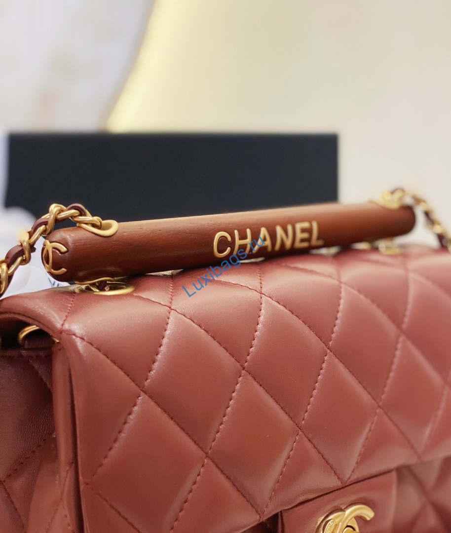 Chanel AS4151 Small Flap Bag With Top Handle Lambskin & Wenge Wood Wine Red | chanel as4151 small flap bag with top handle lambskin wenge wood wine red 006