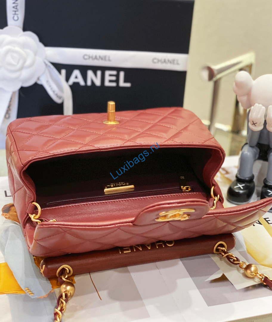 chanel as4151 small flap bag with top handle lambskin & wenge wood wine red 6 Chanel AS4151 Small Flap Bag With Top Handle Lambskin & Wenge Wood Wine Red | chanel as4151 small flap bag with top handle lambskin wenge wood wine red 007