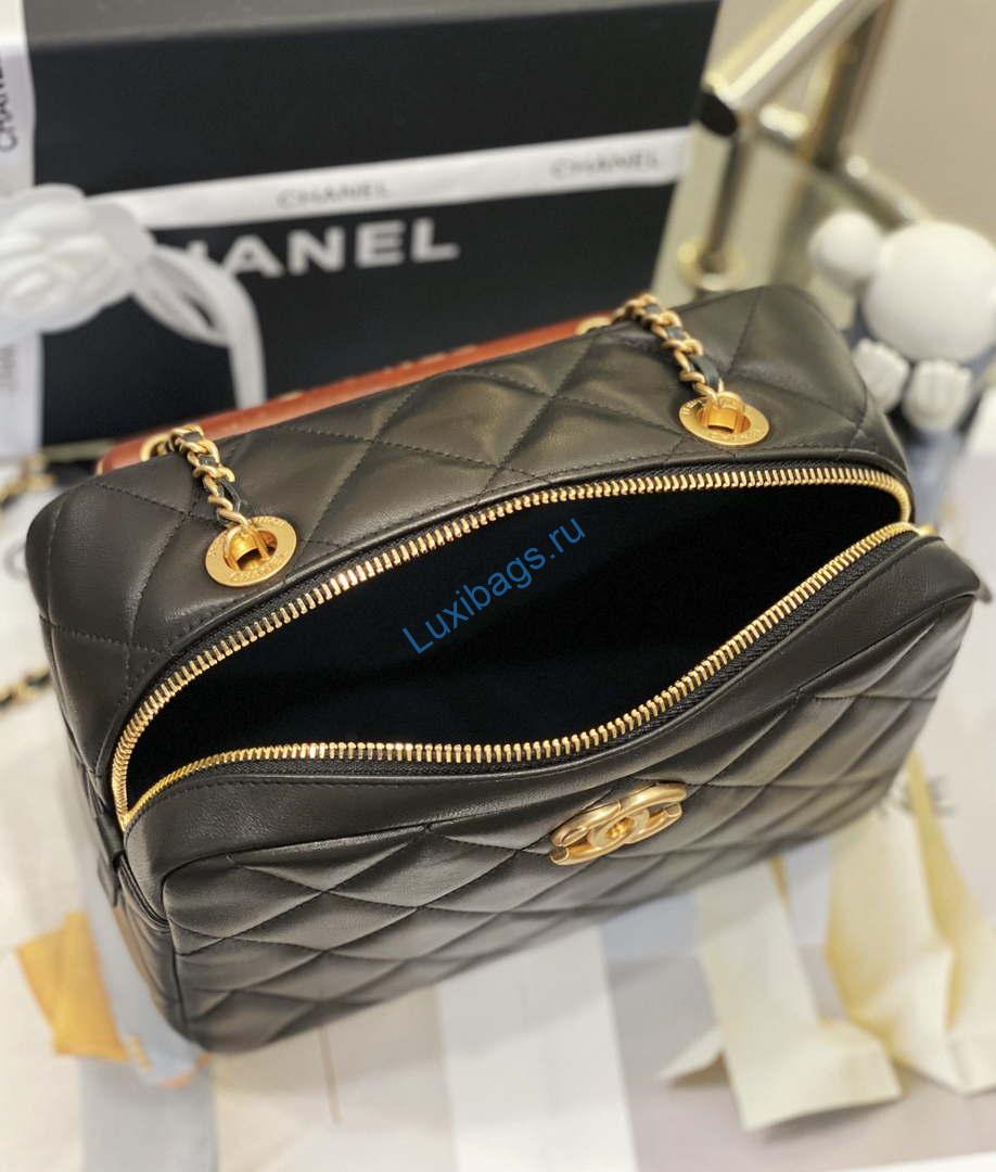 Chanel AS4198 MINI BOWLING BAG Lambskin & Wenge Wood Black | chanel as4198 mini bowling bag lambskin wenge wood black 008
