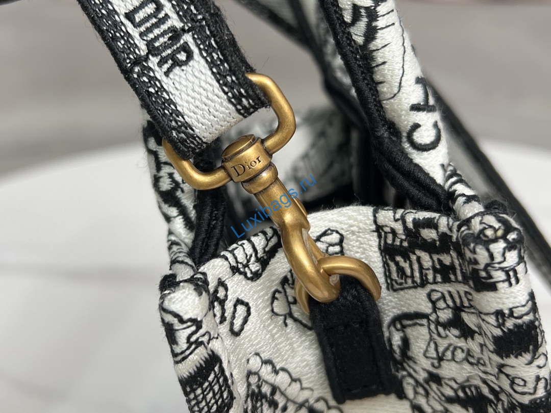 Dior S5555 Mini Dior Book Tote Phone Bag White and Black Eembroidery S1108 | dior s5555 mini dior book tote phone bag white and black eembroidery s1107 005