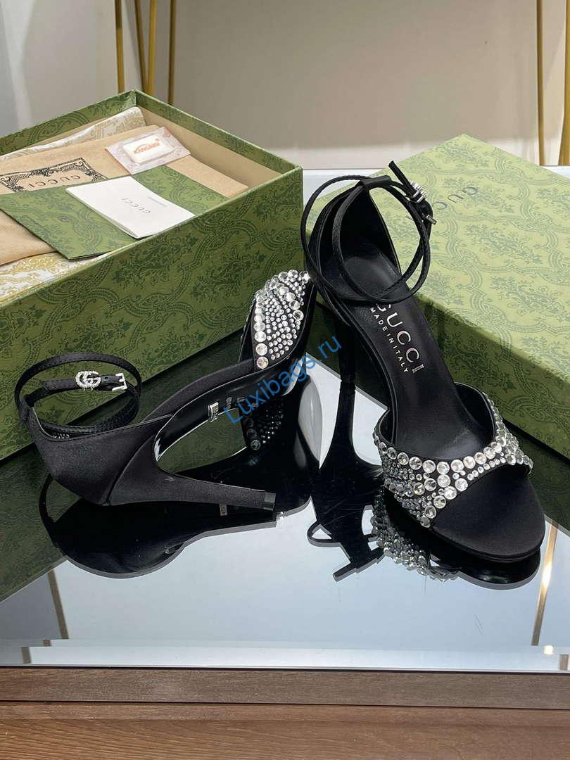 Gucci 749832 Women's High Heel Sandals With Crystals G38277 | gucci 749832 womens high heel sandals with crystals g38277 7