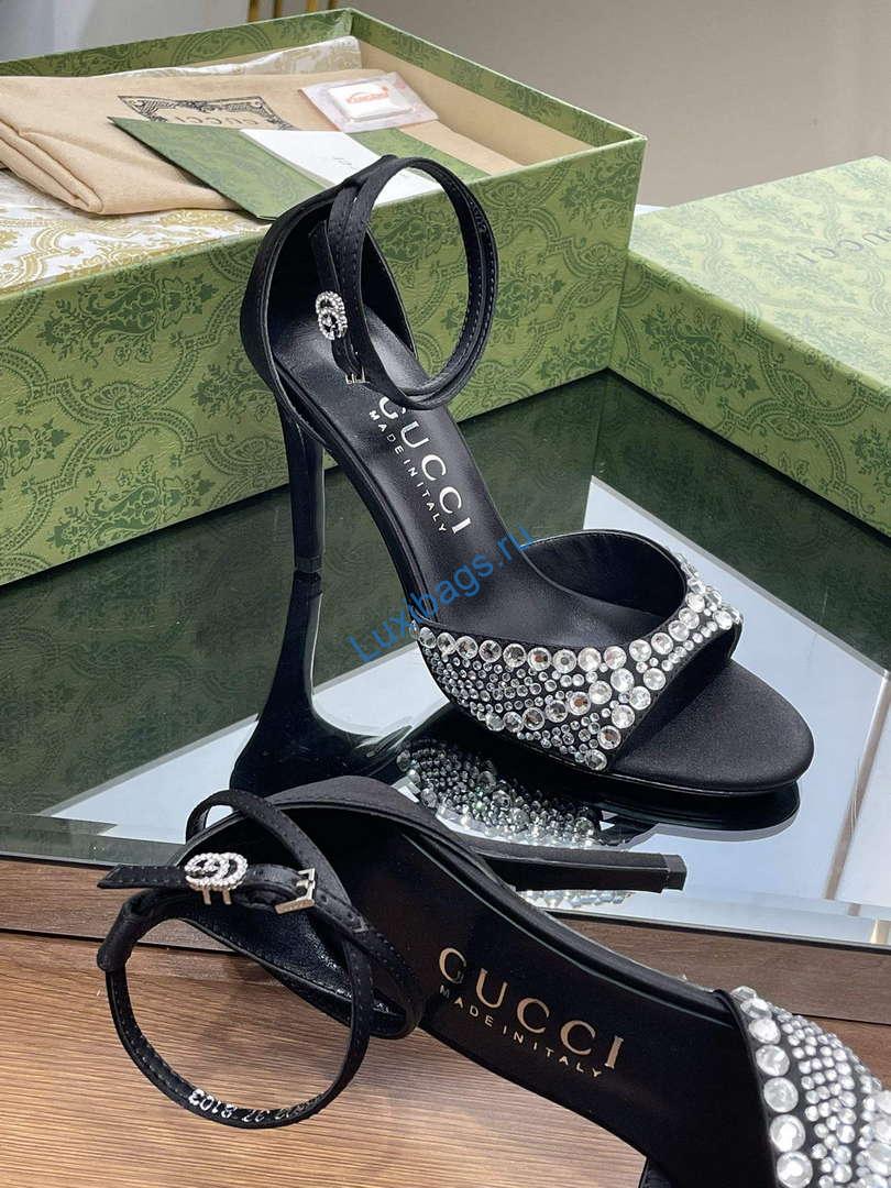 Gucci 749832 Women's High Heel Sandals With Crystals G38277 | gucci 749832 womens high heel sandals with crystals g38277 8