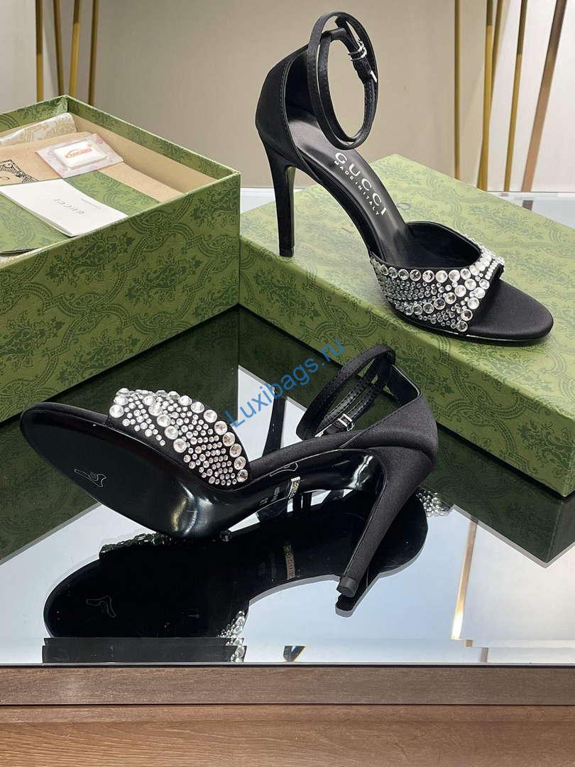Gucci 749832 Women's High Heel Sandals With Crystals G38277 | gucci 749832 womens high heel sandals with crystals g38277 9